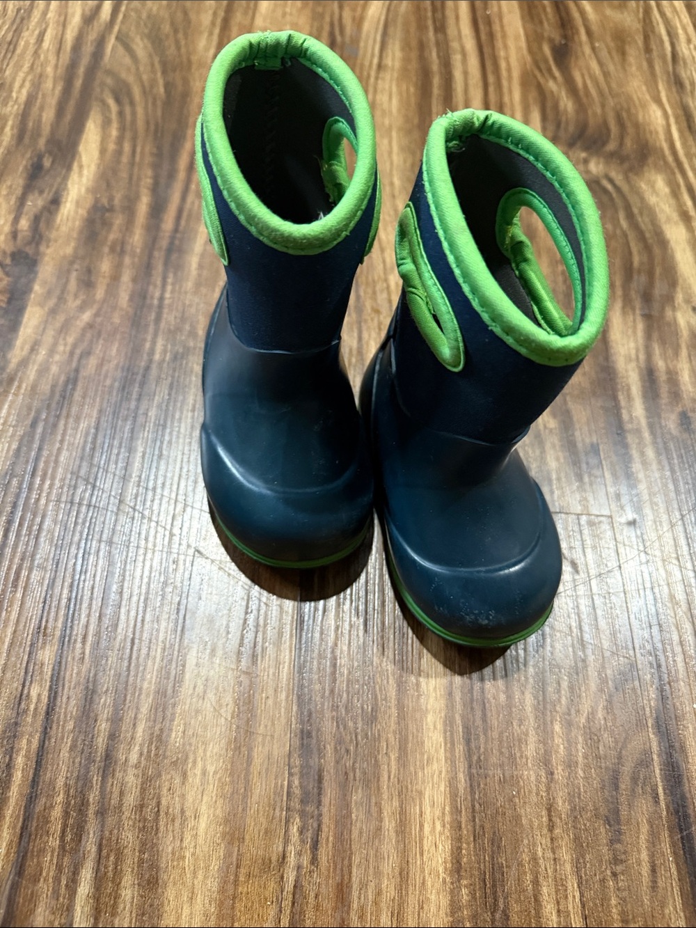 Kids Navy Rain & Green-Trim Waterproof Boots